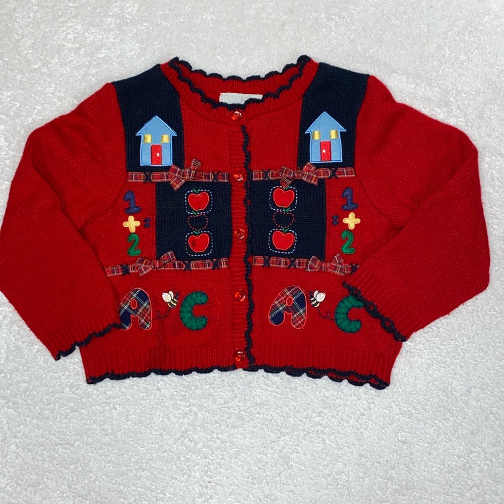 Rare editions ABC apple school 123 cardigan sweater back to school 4t